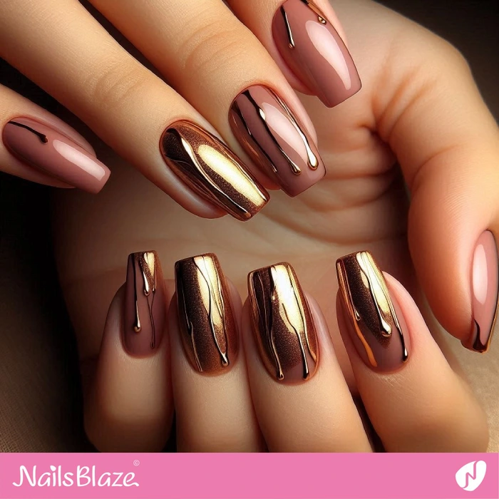 Dripping Gold Chrome Nails Design | Drip Nails - NB5031