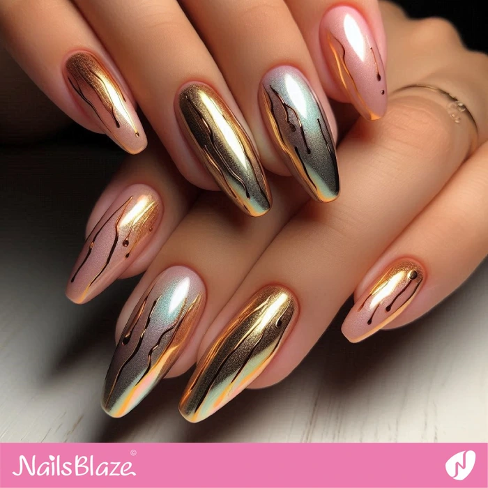 Nails Design with Gold Drips | Drip Nails - NB5033