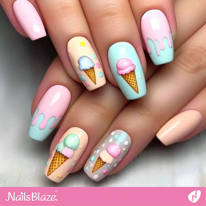 Pastel Nails with Ice Cream Drips | Drip Nails - NB5052