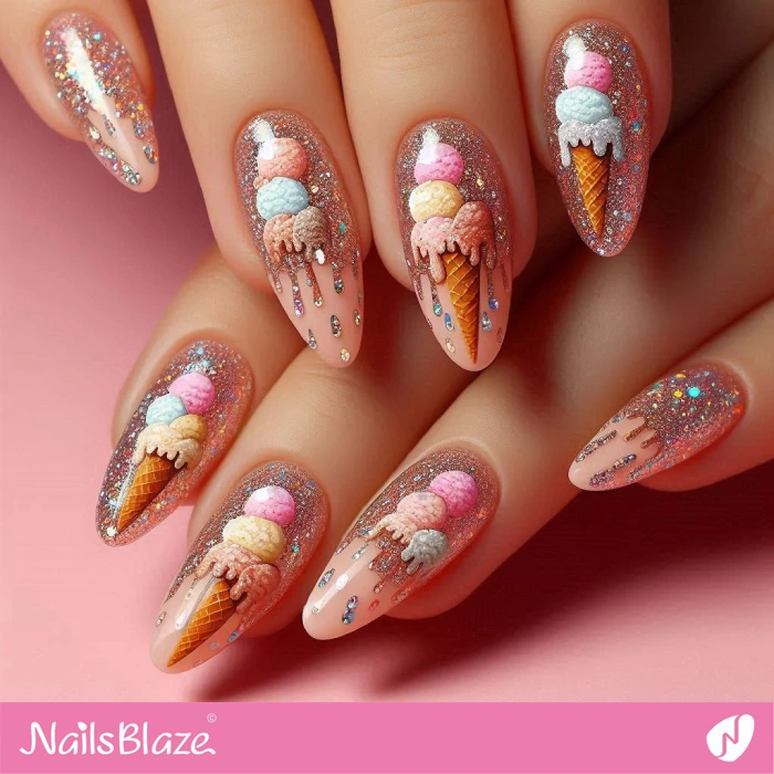 Embellished Nails with Ice Cream Drips | Drip Nails - NB5054