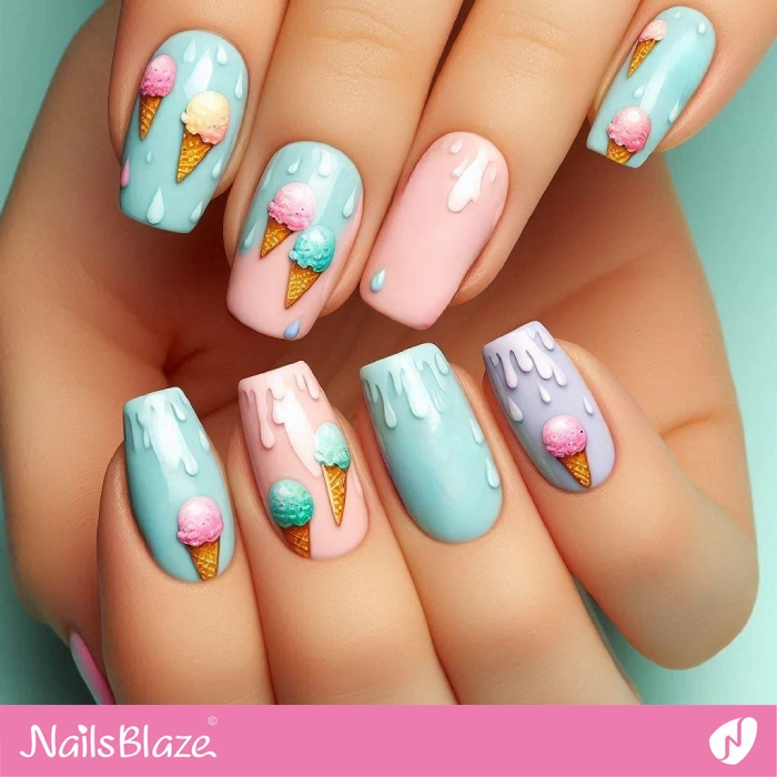 Short Nails Ice Cream Drip Design | Drip Nails - NB5056