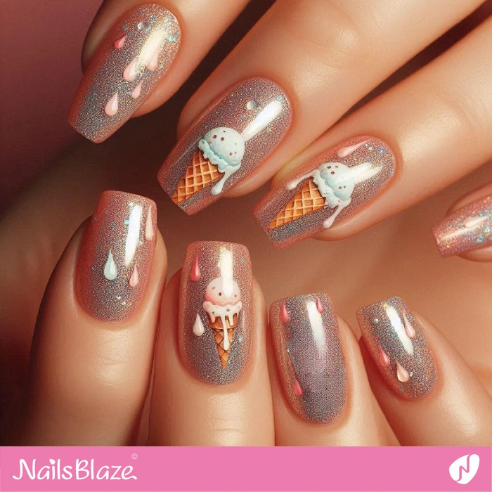 Ice Cream Drip Design for Glitter Nails | Drip Nails - NB5057