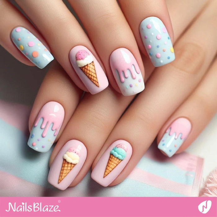 Cute Ice Cream Drip Nails Design | Drip Nails - NB5059