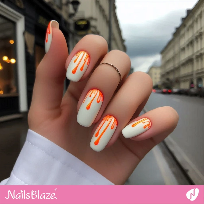 Matte White Nails Neon Drips Design | Drip Nails - NB5070