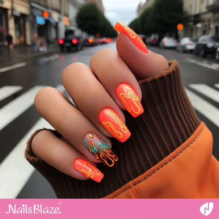 Neon Orange Nails Drip Design | Drip Nails - NB5066