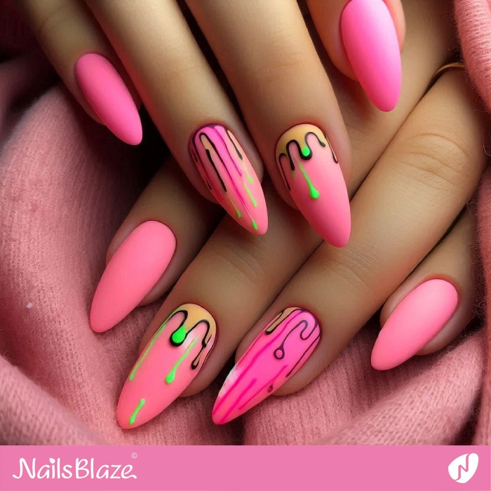 Neon Drips Design for Pink Nails | Drip Nails - NB5068