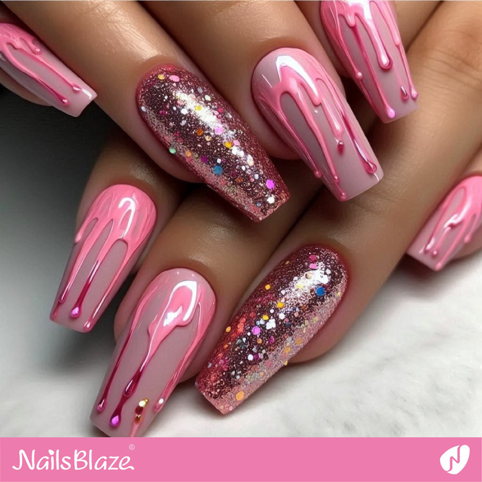 Embellished Nails with Pink Drips | Drip Nails - NB4997