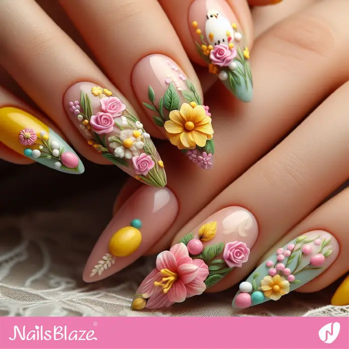 Nails with 3D Flowers for Easter | Easter Nails - NB3551