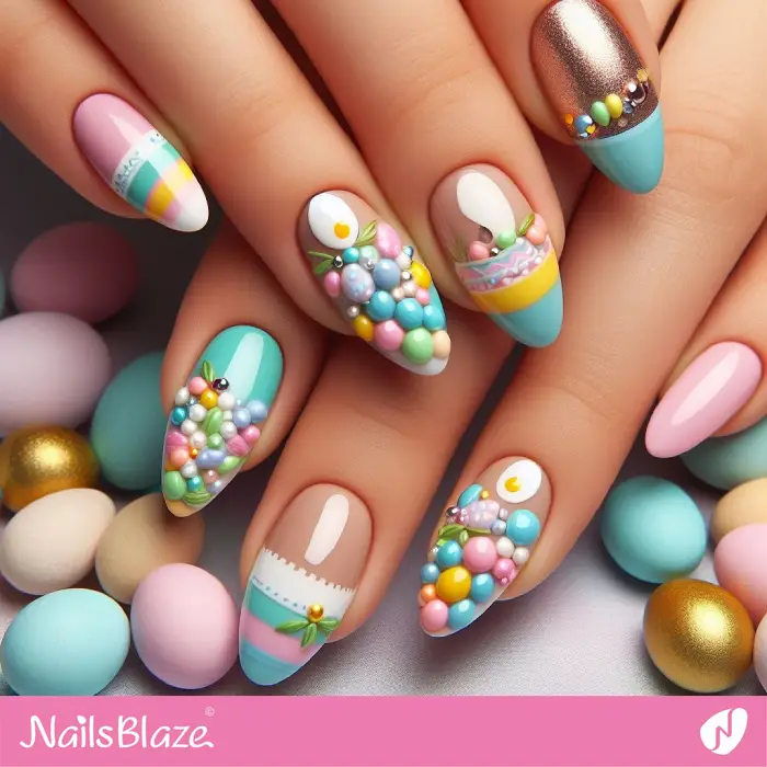 French Nails with 3D Easter Eggs on Tips | Easter Nails - NB3564