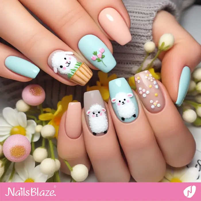 3D Easter Nails with Lambs | Easter Nails - NB3554