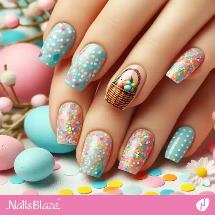 Confetti Nails Design with Easter Basket Accent | Easter Nails - NB3373