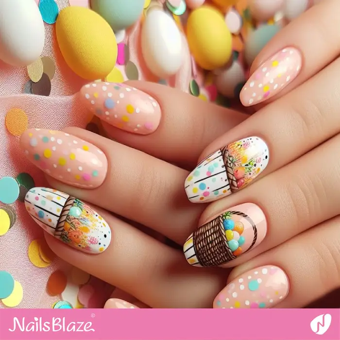 Easter Baskets with Polka Dots Nails Design | Easter Nails - NB3374
