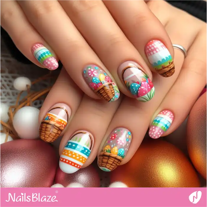 Colorful Easter Nails with Egg Baskets | Easter Nails - NB3376