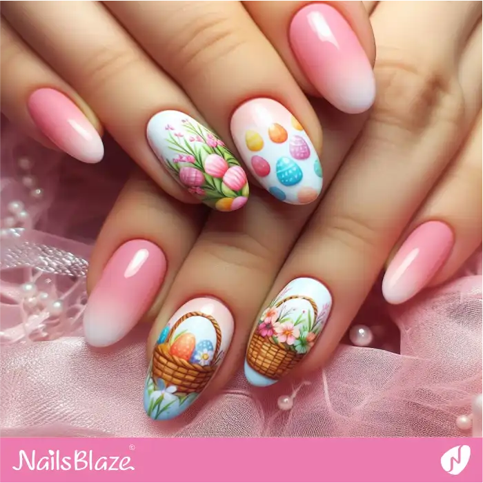 Pink Ombre Nails with Easter Baskets | Easter Nails - NB3362