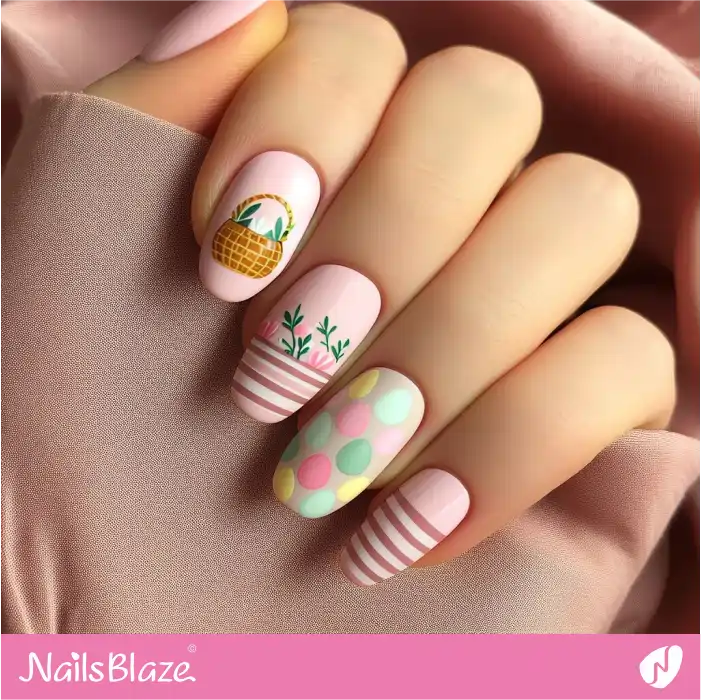 Easter Baskets Design on Pink Nails | Easter Nails - NB3364