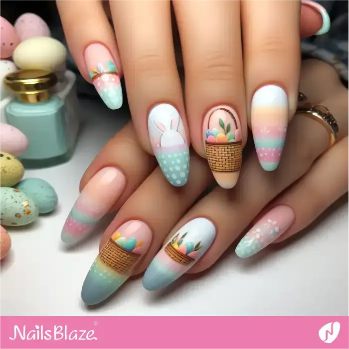Gradient Pastel Nails with Easter Basket Design | Easter Nails - NB3366