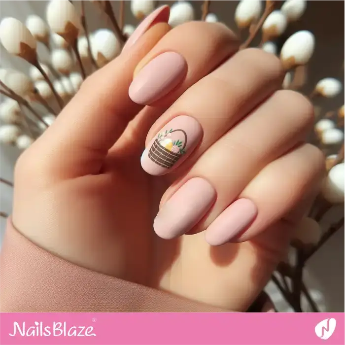 Matte Blush Pink Nails with an Easter Basket | Easter Nails - NB3368