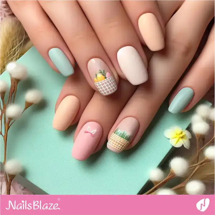 Spring Colors Nails Design with Easter Baskets | Easter Nails - NB3369