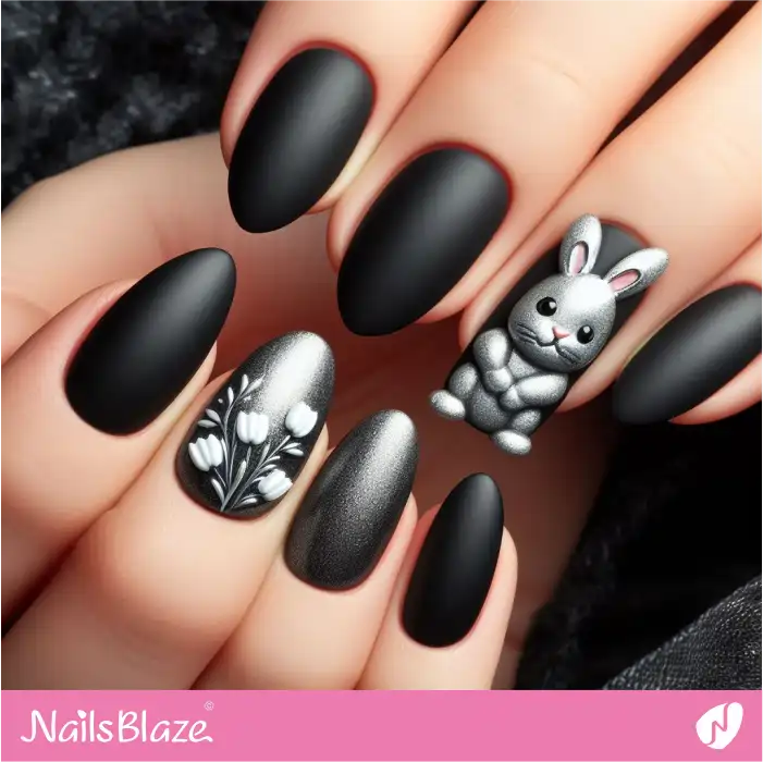 Easter Black Nails with Silver Accents | Easter Nails - NB3575