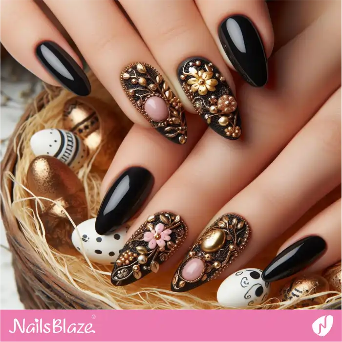 Embellished Black Easter Nail Art | Easter Nails - NB3566