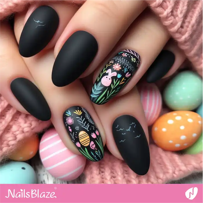 Matter Black Nails with Easter Accents | Easter Nails - NB3568