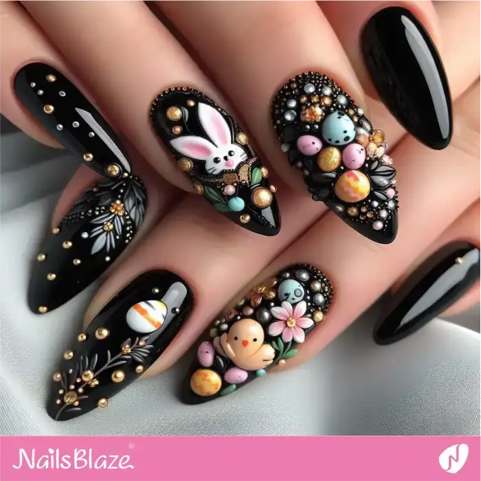 Black Easter Nails 3D Designs | Easter Nails - NB3570