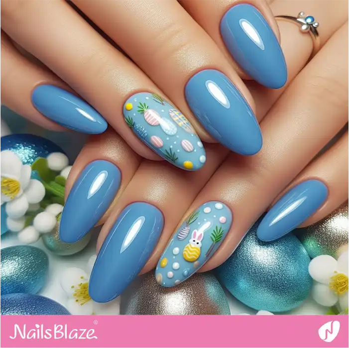 Easter Design Glossy Blue Nails | Easter Nails - NB3587