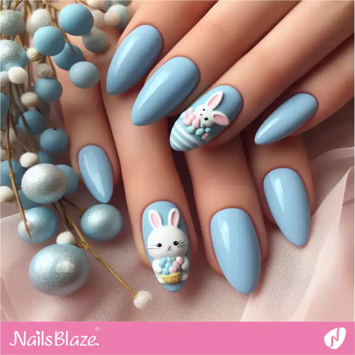 3D Bunny on Blue Easter Nails | Easter Nails - NB3583