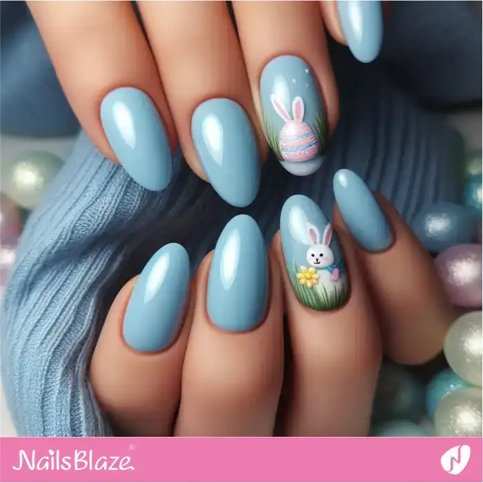 Cute Bunny on Easter Blue Nails | Easter Nails - NB3585