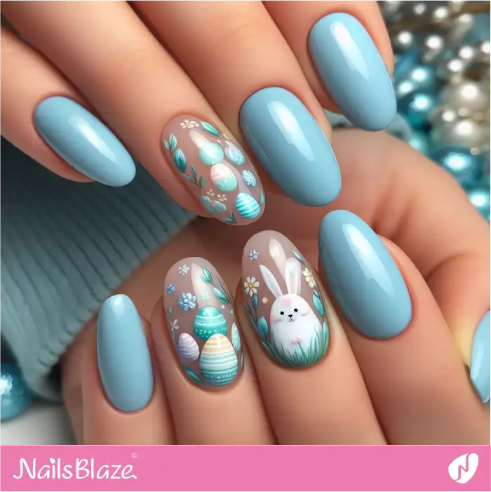 Blue Nails with Egg Design Accents | Easter Nails - NB3586