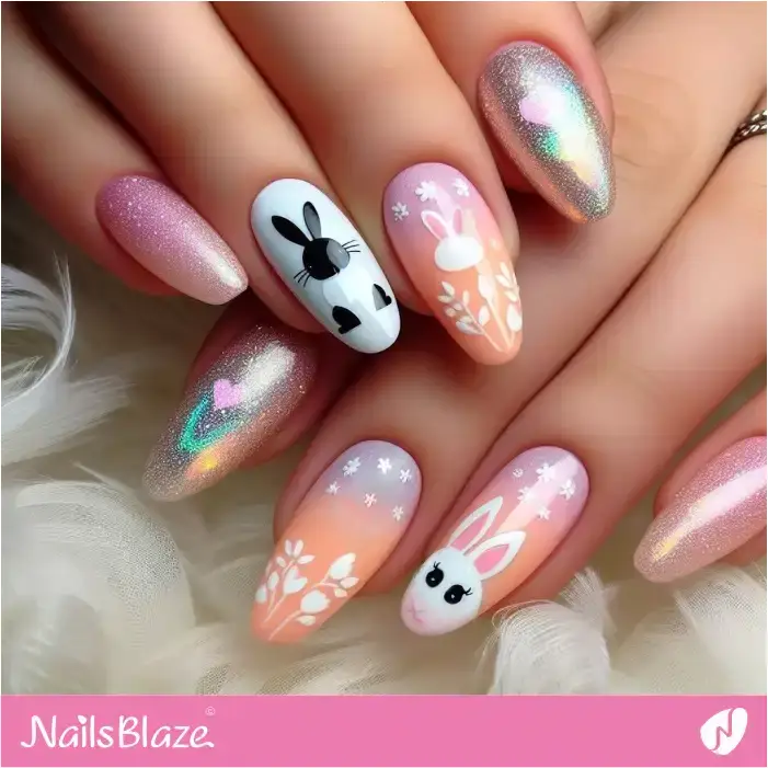 Ombre Easter Bunny Nails with Glitter Design | Easter Nails - NB3379