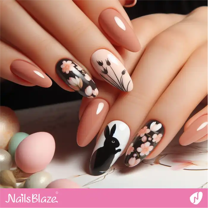 Flower Design Easter Nails with Bunny | Easter Nails - NB3392