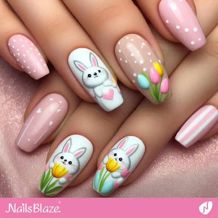 Easter Bunny and Tulip Flower Nails | Easter Nails - NB3546