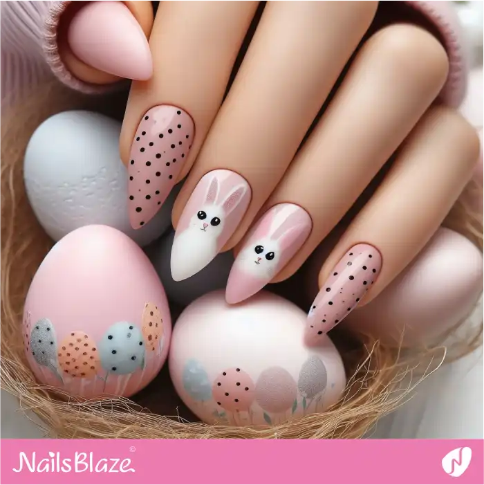 Pink Nails with Dots and Bunnies | Easter Nails - NB3612