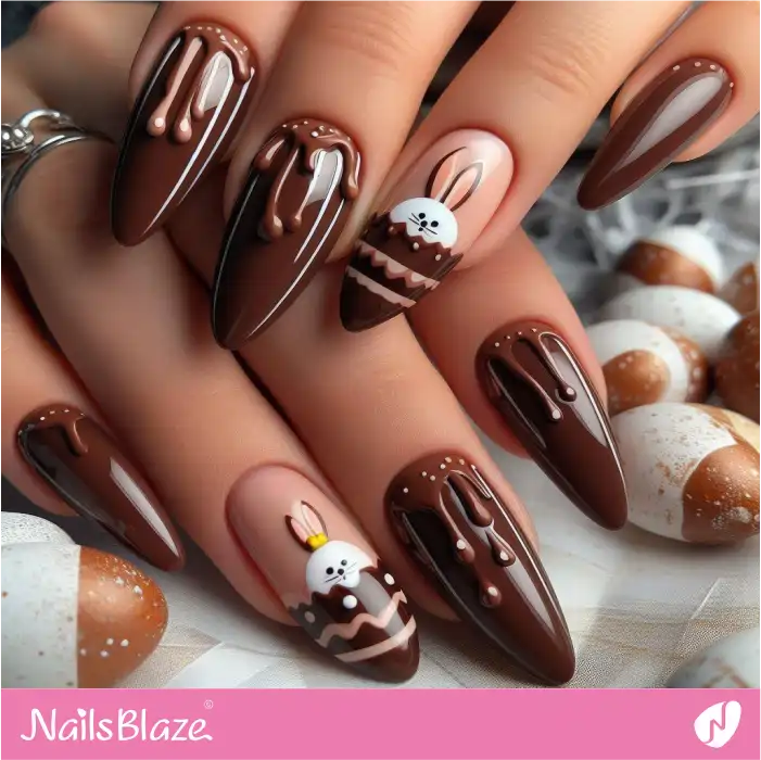 Chocolate Brown Easter Bunny Nail Design | Easter Nails - NB3677