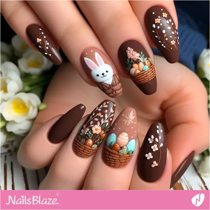 Chocolate Brown Nail Art for Easter | Easter Nails - NB3678