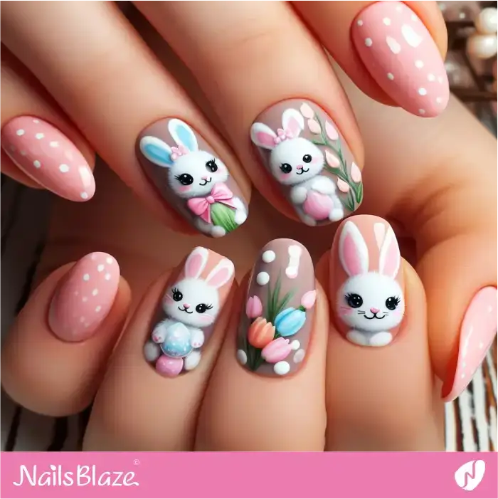 Easter Bunnies Nails with Polka Dots | Easter Nails - NB3381