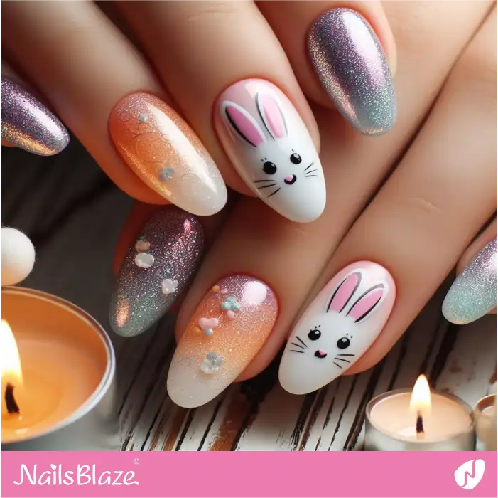 Glitter Nails with Easter Bunnies | Easter Nails - NB3382