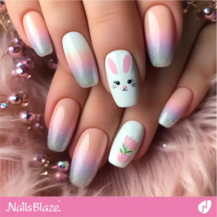 Glitter Ombre Nails with Easter Bunny | Easter Nails - NB3386