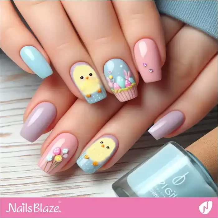 Pastel Nails with Cute Easter Chick | Easter Nails - NB3422
