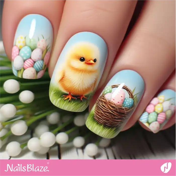 Easter Chick and Colorful Eggs Nails Design | Easter Nails - NB3424
