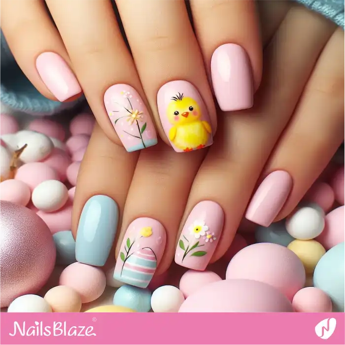 Easter Chick on Light Pastel Nails | Easter Nails - NB3413