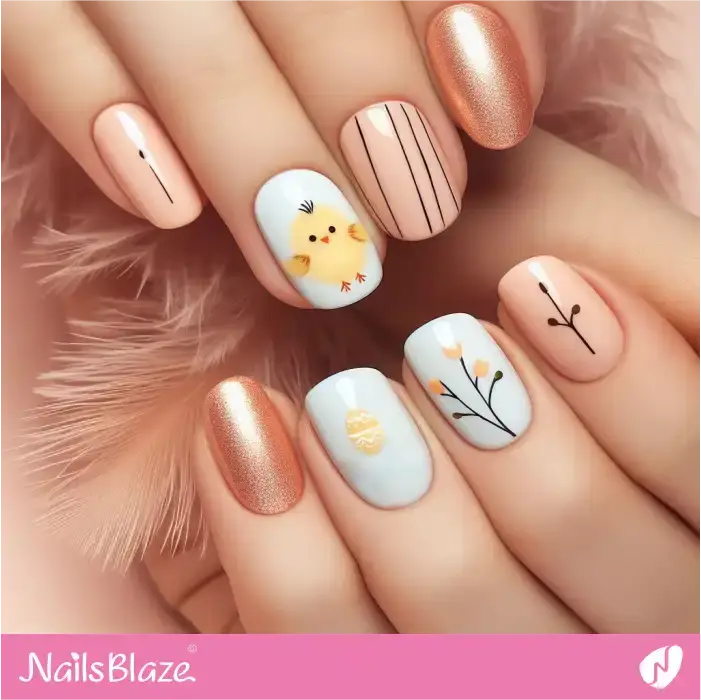 Easter Chick Nails with Gold Accents | Easter Nails - NB3414