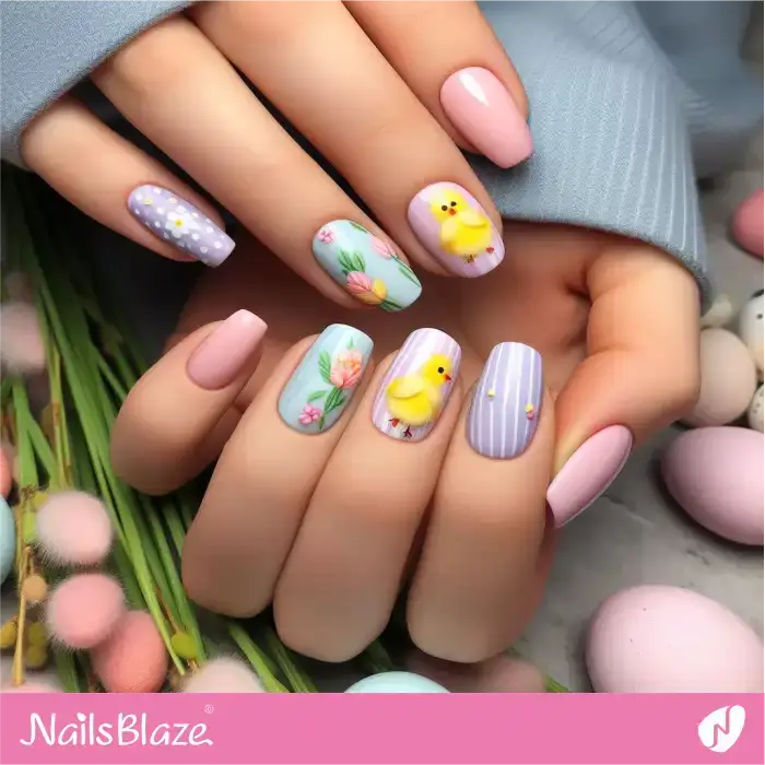 Easter Chicks and Flowers Nail Art | Easter Nails - NB3415