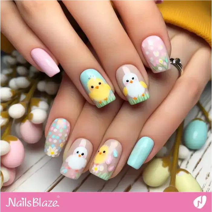 Watercolor Nails with Easter Chick | Easter Nails - NB3417