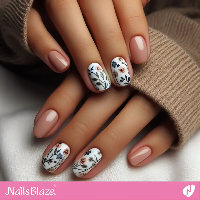 Classy Neutral Nails with Flowers for Spring Easter Holiday | Easter Nails - NB3744