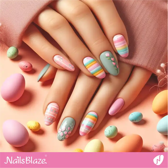 Colorful Striped Nail Design for Easter | Easter Nails - NB3590