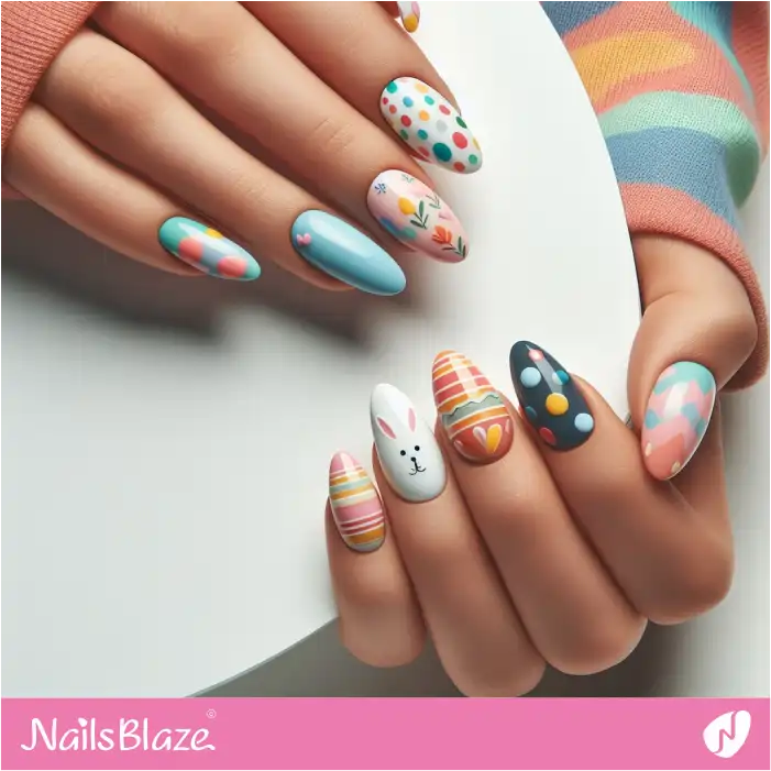Colorful Nails with Easter Bunny | Easter Nails - NB3593