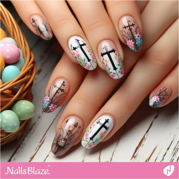 Christian Easter Nail Designs with Flowers | Easter Nails - NB3434