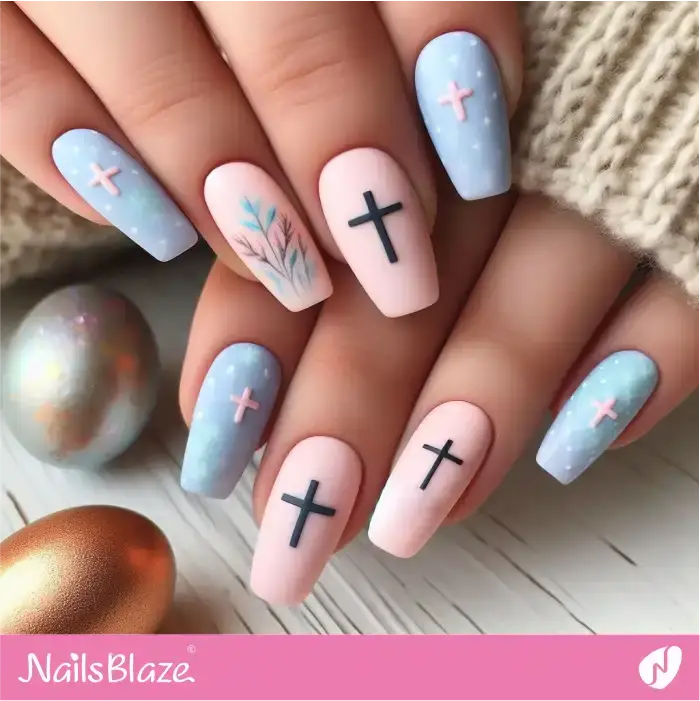 Easter Matte Pastel Nails with Cross Design | Easter Nails - NB3435